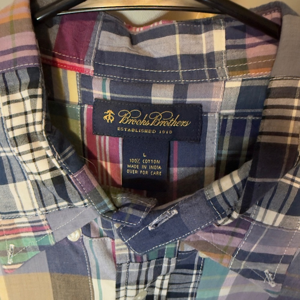 Brooks Brothers Mens Patchwork Madras Plaid Button Down Shirt Short Sleeve Large - Picture 3 of 3